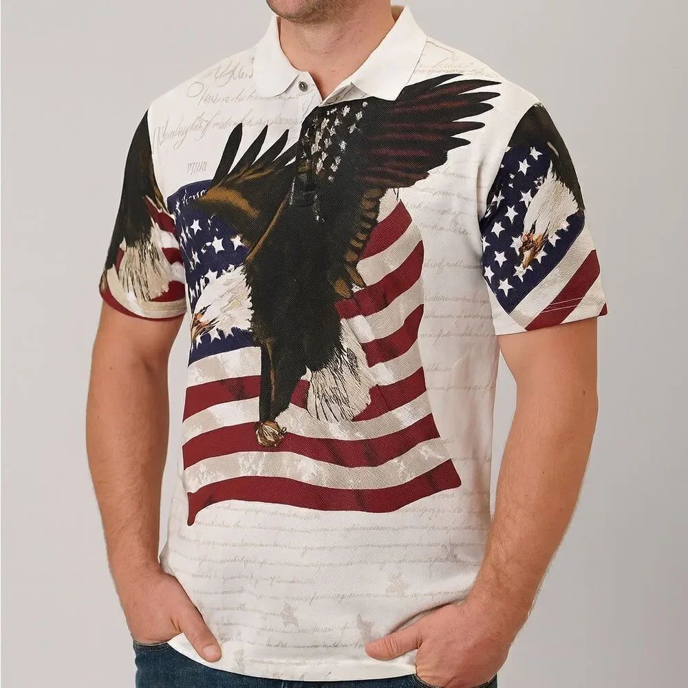 American Summer Clothing Co. Patriotic Eagle Polo Shirt Size XL